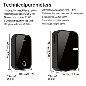 <span class=keywords><strong>Campanello</strong></span> <span class=keywords><strong>Wireless</strong></span> <span class=keywords><strong>Senza</strong></span> <span class=keywords><strong>Batteria</strong></span> SIXWGH IP44, RF433, Autoalimentato Cinetico, Spina EU, Impermeabile, Installazione Facile 1 a 1 - Product Image 3