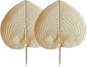 Abanico de Bambú Natural de China, Ecológico, Personalizado, Tejido a Mano con Rafia de Palma, Abanico de Rafia de Ratán Tejido a Mano, 30x38cm, para Bodas - Product Image 2