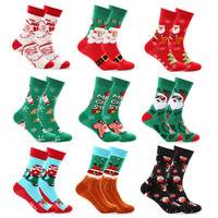 Chaussettes de sport décontractées en coton jacquard personnalisées avec logo du Père Noël rouge et vert sur le thème de Noël d'hiver