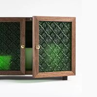 Meuble de rangement moderne marron mini double porte en verre gaufré vert avec jointure en queue d'aronde, vente en gros OEM/ODM