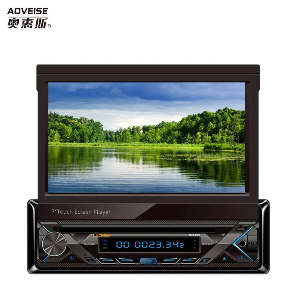 7" HD 1Din Car Stereo Audio Radio Blue tooth Retractable Touch Screen Monitor MP5 Rear View Camera Player With GPS Navigation