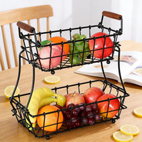 Panier de rangement pour fruits et légumes de comptoir ménager, en maille métallique durable, panier à fruits à 2 niveaux pour la cuisine