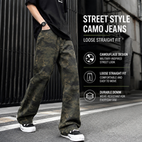 Jean en denim camouflage décontracté taille mi-haute coupe droite couleur claire style urbain tendance lavable pour l'automne, le printemps et l'été