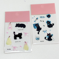 Autocollants en gel 3D en relief époxy effet dessin animé DIY, motif petit chat noir mignon, pour coques de téléphone et décoration de tablettes
