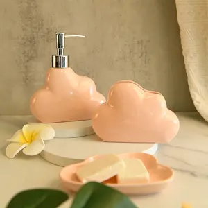 Conjunto de accesorios de baño en forma de nube rosa, accesorios creativos de cerámica para el baño, suministros de decoración para el hogar, 3 piezas