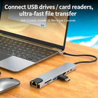 8-in-1 USB-C Docking Station USB 3.0 PD Hub With Charging Ethernet HDTV 4K TF/SD Card Reader for Mac-Book and Other Devices