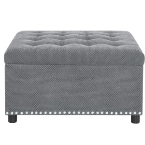 Modern Fabric <b>Storage</b> Ottoman Square Upholstered Footstool <b>with</b> Nailhead Trim Coffee Table for Bedroom - Product Image 4