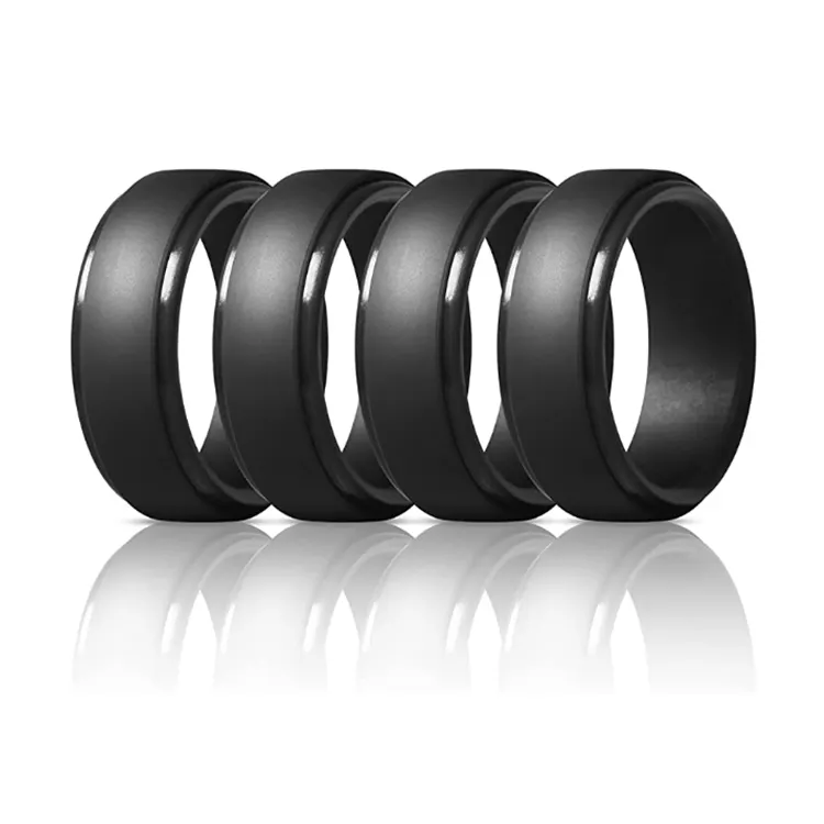 Anéis de silicone personalizados, anéis esportivos de borracha pretos para homens e mulheres anel de casamento de silicone para