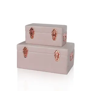 Home Decoratie Fluwelen Stof Opslag Kofferbak Met Rose Gouden Accessoires Set Van 2