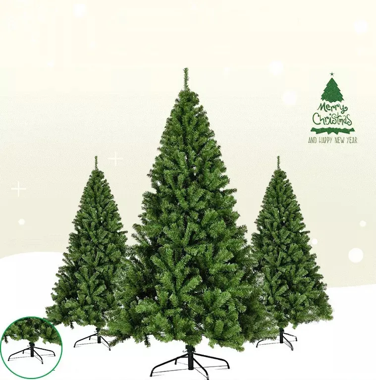 थोक 0.6m-3m मोटी पीवीसी क्रिसमस पेड़ बड़ा हरे देहाती क्रिसमस पेड़ सजावट पर्यावरण के अनुकूल के साथ धातु आधार