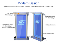 Pupitre en acrylique transparent avec boîte à lumière LED et prise pour microphone, podium de discours pour banquets, salles d'exposition et événements promotionnels