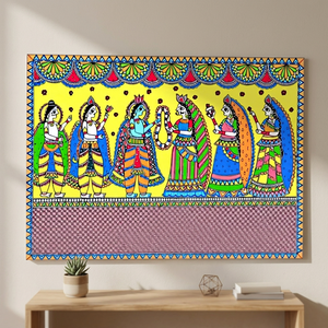 Art mural 3D Madhubani d'inspiration patrimoniale, peinture artisanale sur toile de qualité supérieure, artisanat du Bihar, 2250 - Product Image 6
