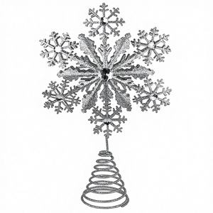 Ornement de sapin de Noël en métal flocon de neige scintillant argenté avec paillettes, 12 po x 7 po, décoration de Noël - Product Image 1
