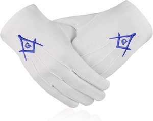 Gants maçonniques blancs brodés Uzair Umair Masonic Shriner Symbol 100% coton, grande taille, à vendre - Product Image 3
