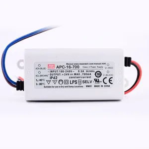 Alimentation électrique APC-16E-700 led, 180-v ac à 9-24vdc, 700mA 16W classe 2, pas de FG, source d'énergie meanwell