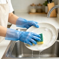 Gants en PE imperméables pour le nettoyage domestique, résistants à l'huile, ambidextres, texture givrée, gants jetables en TPE bleus pour la vaisselle