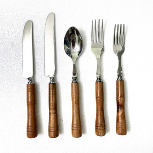 Vintage European Design Wooden Handle Stainless Steel <b>Flatware</b> <b>Set</b> High Mirror Polish Durable Eco-Friendly Cutlery Wedding - Product Image 1
