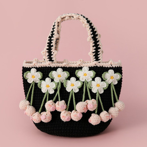 Bolsos de Ganchillo Hechos a Mano, Diseño de Flor Pequeña de Fresa, Bolso Tote con Cordón Multifuncional, Patrón de Oso, Lindo Bolso para Fotos, Supersky B0922 - Product Image 5