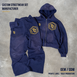 Custom Heavyweight 100% Cotton Hoodie <b>Screen</b> Print Zipper Hoodie Distressed Acid <b>Wash</b> Oversized Sweatsuits Tracksuit - Product Image 1
