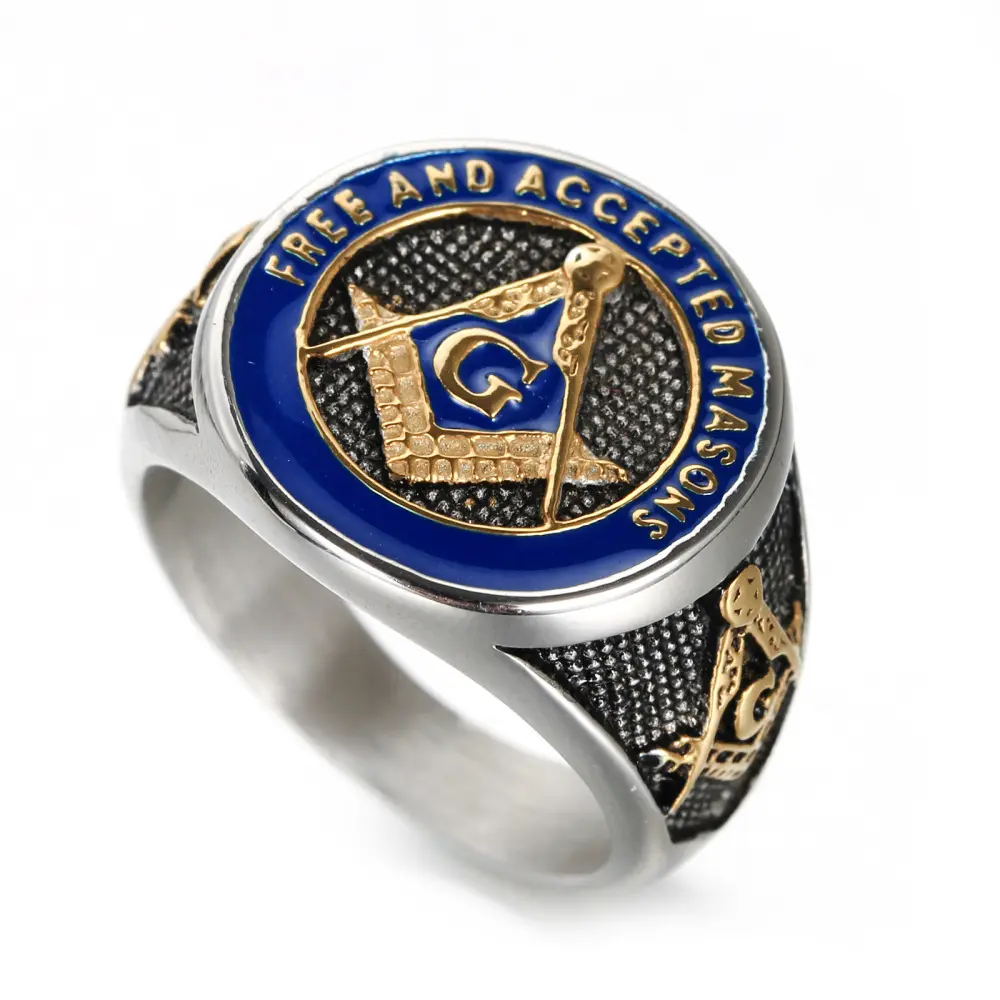 Blue Stainless Steel Masonic Rings Jewelry For Men