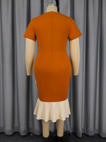 ADR060372 Robe de soirée sirène à manches courtes grande taille pour femme avec grande fleur