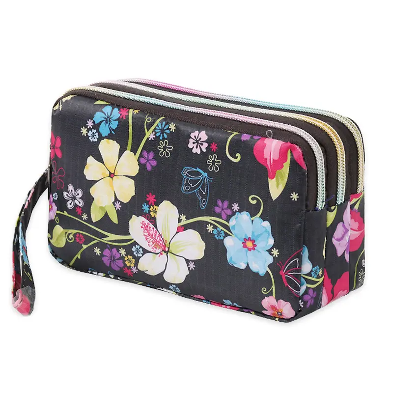 Custodia per telefono con manico a fiore borsa per monete per trucco borse in Nylon con cinturino da polso 3 pochette con cerniera donna 2023