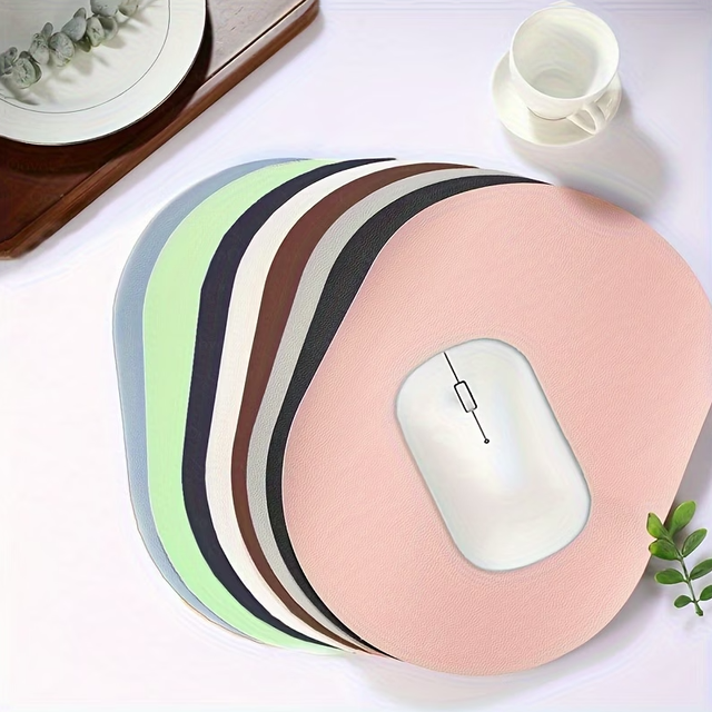 RR Wholesale Oval-Shaped Mouse Pad Laptop Essential Durable PU Leather Mouse Mat Non-Slip Computer Mouse Pad for Office Home