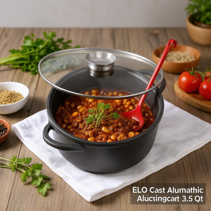 ELO <b>Cast</b> Aluminum Roasting <b>Pan</b> Alucast 3.5 Qt With Glass Lid For Even Heat Distribution - Product Image 3