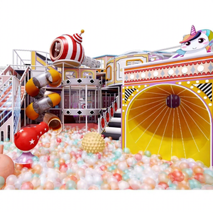 Aire de jeux intérieure commerciale sur le thème de la licorne de cirque, parc d'attractions pour enfants avec toboggan en spirale et piscine à balles - Product Image 1