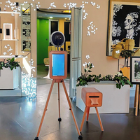 Photomaton vintage en bois pour appareil photo reflex numérique, machine à photomaton rétro portable avec haut-parleur et support pour iPad pour mariages et événements festifs