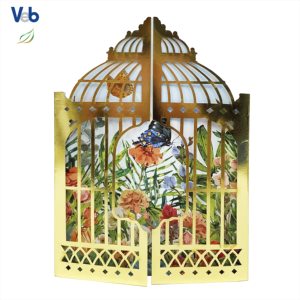 Collection mensuelle : Carte d'anniversaire autoportante pliable, motif Porte de Jardin des Fleurs, faite à la main, découpée au laser, avec dorure à chaud, écologique - Product Image 3