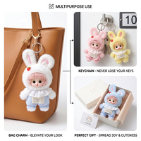 Porte-clés Lapin en Peluche Kawaii Tendance 2026 avec Visage en Vinyle, Jouet Doux en Forme de Lapin pour Sac d'École, Clé de Voiture, Accessoire Cadeau