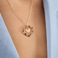 Collier pendentif cœur dans cœur Gemnel multicolore en zircon cubique, chaîne en câble zircon arc-en-ciel, bijoux fins pour femme, cadeau