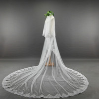 LUOXIN Vente en gros de dentelle appliquée ivoire cathédrale mariage mariée long voile