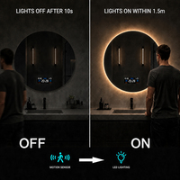 Miroir de salle de bain LED intelligent rond et givré, mural, avec écran tactile, lumière à intensité variable et fonction anti-buée