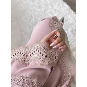 Abayas para Mujer, Conjunto Abierto con Ribete de Encaje, Manga Larga, Chifón Transpirable, Sin Forro, Ropa Modesta para Fiestas - Product Image 3