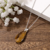 Collar con Colgante de Amatista Natural en Forma de Lágrima, Cadena de Acero Inoxidable, Cristal Curativo Facetado, Collar Impermeable con Piedra de Nacimiento para Mujer