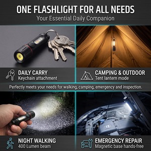 Mini lampe torche porte-clés 400 lumens, double lumière, rechargeable par USB-C, lampe LED pour l'extérieur - Product Image 5