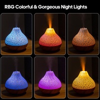 Diffuseur d'huiles essentielles 300 ml en gros, humidificateur USB mini volcan à grain de bois, contrôle tactile, éclairage RGB, portable pour le bureau