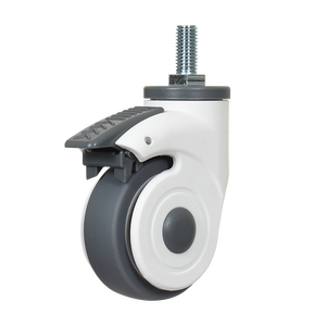 Rueda giratoria VIMA 4 en 1 de 100 mm gris TPR con soporte para carrito, muebles, freno total roscado, rueda médica para cama - Product Image 1
