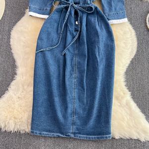 लैपल रंग पैचवर्क डेनिम ड्रेस वसंत शरद ऋतु ऋतु ऋतु ऋतु के नए कोरियन संस्करण - Product Image 3