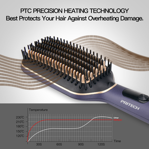 <span class=keywords><strong>Brosse</strong></span> <span class=keywords><strong>lissante</strong></span> professionnelle PRITECH, peigne lissant ionique avec revêtement céramique, chaleur 230°C, fer à lisser électrique PTC - Product Image 2