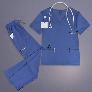 Ensemble de blouses médicales pour femmes, col en V, tissu tissé, plusieurs poches, respirant, extensible, personnel hospitalier, uniforme médical - Product Image 1