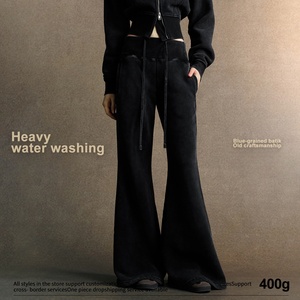 <span class=keywords><strong>Pantaloni</strong></span> a Zampa d'Elefante <span class=keywords><strong>Neri</strong></span> da Donna in Pile Spazzolato Colorato Traspirante da 400g, Stile Baggy Distressed, per Commercio all'Ingrosso - Product Image 2