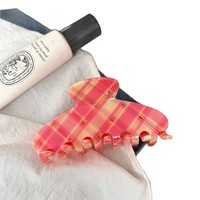 Pince à cheveux YJL Printemps-Été à motif quadrillé rose et jaune, pour queue de cheval haute, personnalisable avec logo, accessoires capillaires tendance pour filles