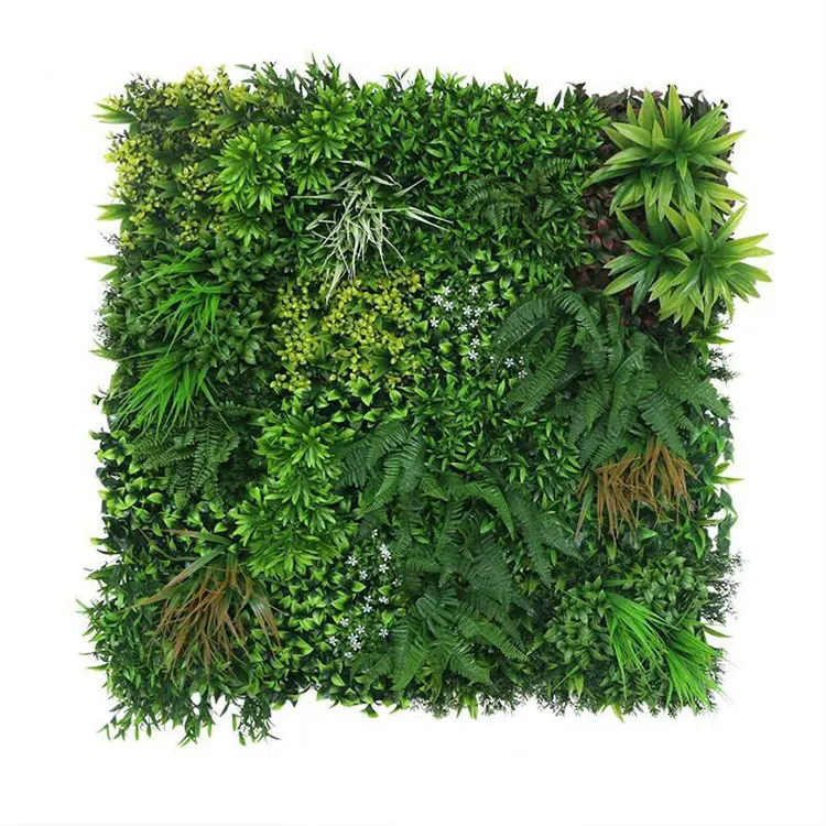 Taman luar ruangan rumah UV dilindungi Faux plastik hijau Bakcrop Panel tanaman rumput buatan untuk dekorasi