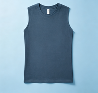Kaos Vest Pria Tanpa Lengan Grosir untuk Olahraga Fitness Musim Panas Katun Murni Kerah Pendek Lengan Pendek Cetak Digital Kain 160g