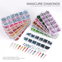 Décorations pour ongles en verre, à fond plat, 12 grilles, mélange de strass, couleurs AB, diamant, 3D, accessoires de manucure, bricolage