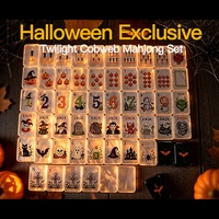 Ensemble de Mahjong Américain Premium 160 Pièces Halloween Effrayant, Tuiles Acryliques à 2 Couches avec Joker, Squelette, Sorcière, Chauve-souris, Vent, Cadeau