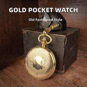 Toptan Vintage büyük altın cep saati ile paslanmaz çelik kasa kuvars hareketi antika üretilen altın kalkan marka Dial - Product Image 3